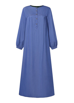 ZANZEA Women Vintage Muslim Abaya Dress 2024 Autumn Sundress Casual Long Sleeve Solid Maxi Long Vestidos Kaftan Islamic Clothing