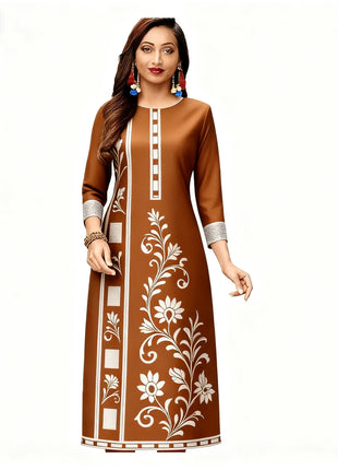 Muslim Women's Kurt Fashionable And Elegant Flowers Straight Tube Casual Comfortable Dress 2026 Abito Donna Musulmana Slit hem
