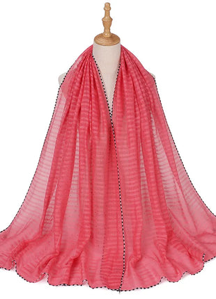 New Designs Cotton Linen hajib Scarf Stripe Islamic Ladies Head Scarf Headwear Lace Malaysian Women's Scarves Ramadan Turban