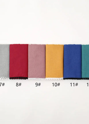 New Cotton Hijab With Lace Muslim Scarf Long Shawls Headscarf Wraps Foulard Echarpe Bufanda Muslim Sjaal Islam Eid Headband