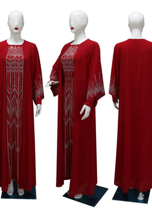 2024 Dubai Abaya Autumn Fashion Muslim Long Sleeve V-neck Party Evening Maxi Dress Kaftan clothes for Muslim Dress Women Outfits