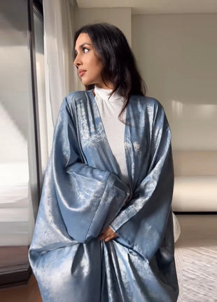 Shiny Party Abaya Ramadan Eid Batwing Satin Open Kimono Dubai Luxury Muslim Damen Abayas For Women Kaftan Dress Islamic Clothing