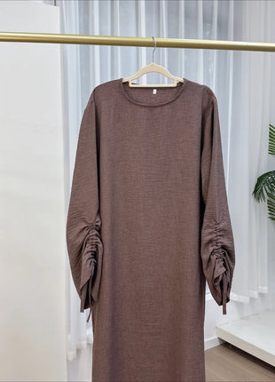 Eid Modest Dress for Women Abaya Lace-up Sleeve Morocco Party Dresses Ramadan Vestidos Largos Kaftan Islam Dubai Arab Long Robe