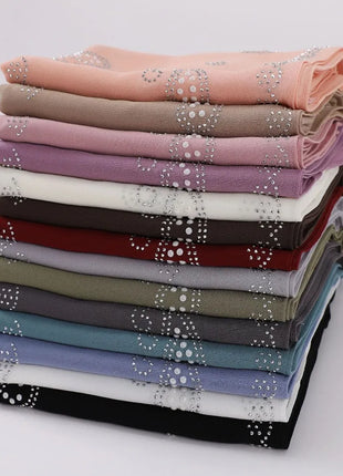 Hot Diamond Pearl Chiffon Hijabs for Women Muslim Fashion Long Shawl Head Wrap for Women Turbans for Women Ramadan Turban Femme