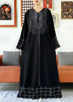 New 2025 Dubai Diamonds Muslim Women Modest Dress Elegant Arabic Femme Hijab Long Sleeve Chiffon Abaya Islamic Turkey Clothing