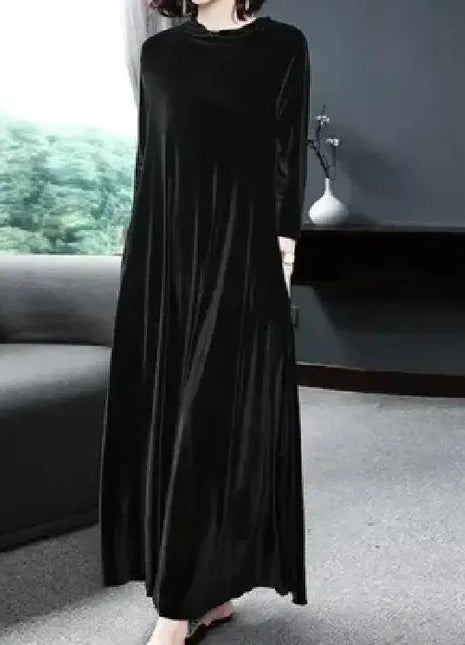 Elegant Long Sleeve Velvet Dress Autumn Spring New Style Puffy Collar Slimming Tummy Covering Mid-Length Gown Princess Sleeve