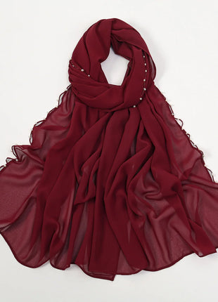 Pearls Beading Chiffon Hijab Scarf Woman Muslim Hijab Sweet Girl Hair/Headband Long Wraps Islam Turban Malaysian Headscarf