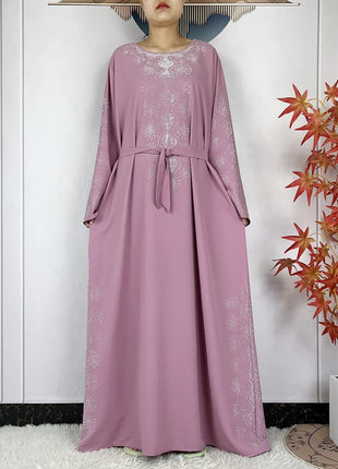 2024 Muslim Sets Women Party Dress Dubai Long Sleeve Diamonds Dashiki Islam Women Chiffon Comfort Fabric African Tradition Abaya