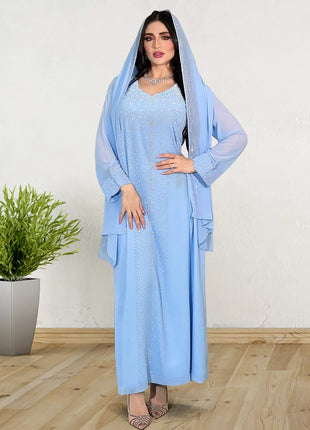 Eid Women Two Piece Set Hijab Party Dress Muslim Abaya Diamond Scarf Dresses Vestidos Mujer Kaftan Abayas Robe Elegant 2026