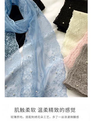 New Lace Beaded Silk Scarf Women's Spring and Autumn Thin Shawl Outer Decorative Scarf Yarn Versatile Tide