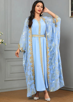 Women's Eid Abaya 2-Piece Set — Embroidered Jalabiya Party Dress