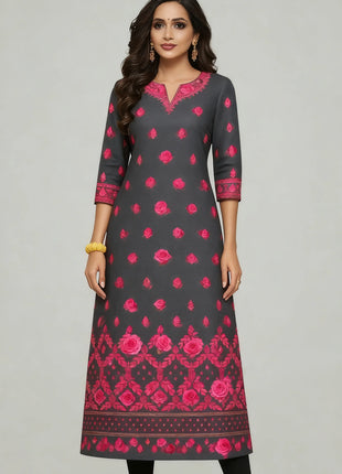 Muslim Dress Kurt Women's Fashionable And Elegant Straight Tube Casual Round Neck Color Elephant Pattern Abaya Femme Dubaï