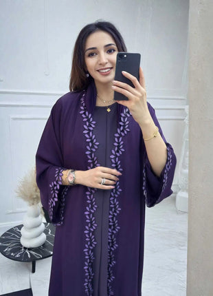 Dubai Elegant Beige Abaya for Muslim Women - Intricately Crafted with Multicolored Embroidery Piece in Islamic Modest Fashion