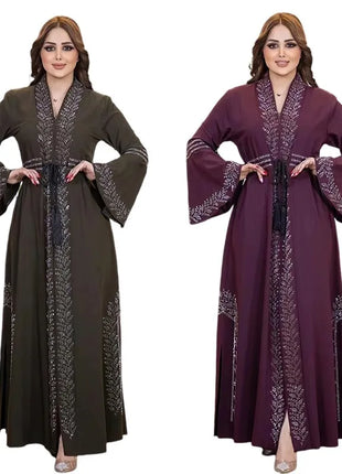 Abaya Dubai Turkey Women Kimono Rhinestones Robe Modest Islamic Cardigan Arab Femme Kaftan Morocco Maxi Eid Muslim Luxury Dress