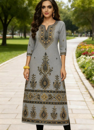 Muslim Women Kurt Casual Dress Middle Eastern Straight Casual Ethnic Flower Mandarin National Style Caftan Marocain Femme