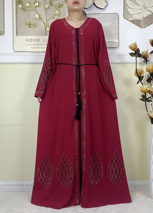 2024 Muslim Abaya For Women Long Sleeved Chiffon Diamonds Loose Fit Femme Robe Islam Maxi Dubai Fashion Party Dresses With Scarf