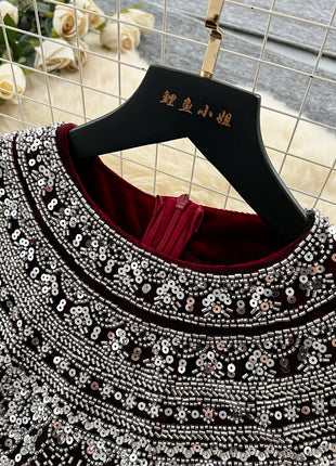 Chic vintage velour long sleeve slim Elegant Fairy korean fashion Boho Sundress women clothing