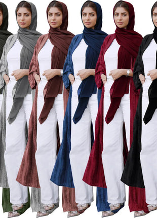 2024 New Fashion Muslim Kimono Abaya Solid Striped Retro Ethnic Cardigan Robe Dubai Middle Eastern Saudi Arabia Eid Clothes