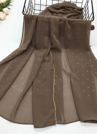 High Quality Rhinestone Chain Pearl Chiffon Long Scarf Hijabs Elegant Dubai Muslim Womens Party Wrapped Turban Shawls Headwear