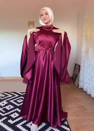 Eid Flare Sleeve Muslim Abaya Women Dresses Sashes Jalabiya Kaftan Solid Vestidos Arab Long Robe Ramadan Morocco Dubai Abayas