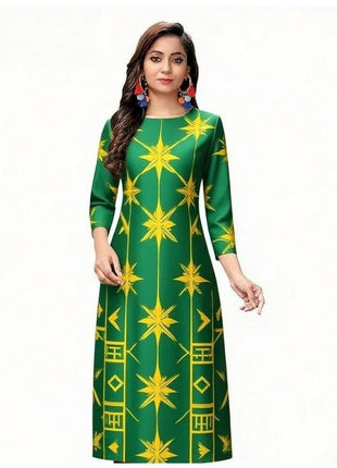 National style Muslim Women Kurtta Casual Dress Slit hem Straight Casual Ethnic Mandarin 3D Design Suitable Caftan Femme