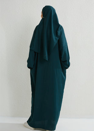 Muslim Abaya Prayer Dress One-piece Hooded Smocking Sleeve Islamic Clothing Women Jilbab Dubai Saudi Black Robe Turkish Modesty