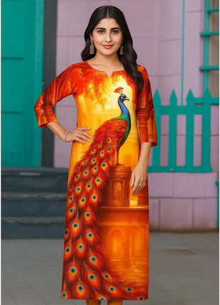 Muslim Peacock Women Kurt Casual Dress Long Sleeve Straight Casual Ethnic Flower Mandarin 3D Design Suitable Ladies Abaya Muslim