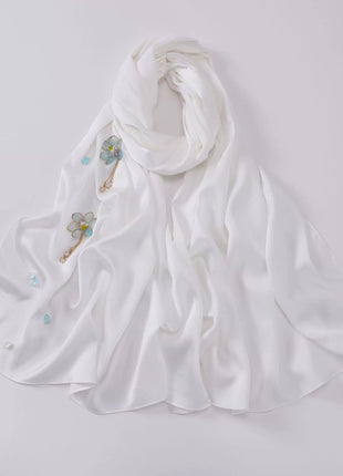 New Bubble Chiffon Hijab Scarf Handmade Flower Beaded Anchor Satin Silk Scarf  Hijabs for Women Turban Femme Ramadan Islamic