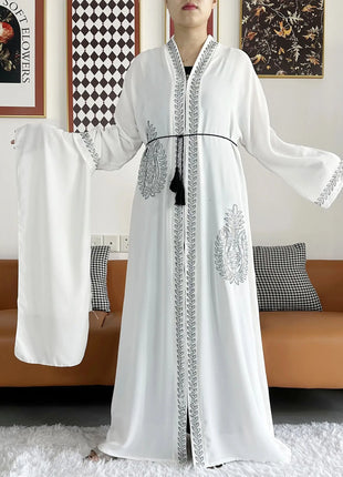 2024 Summer Women Elegant Dresses Dubai Party Outfits Long Sleeve Chiffon Dashiki Muslim Women Robe Open African Abaya Clothing