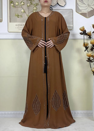 2024 Muslim Abaya For Women Long Sleeved Chiffon Diamonds Loose Fit Femme Robe Islam Maxi Dubai Fashion Party Dresses With Scarf