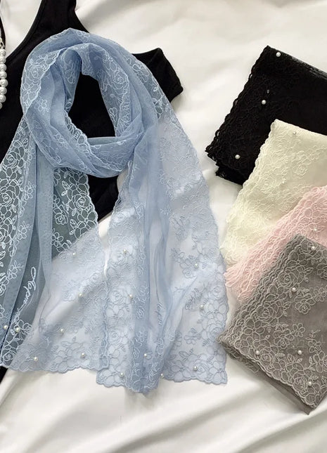 New Lace Beaded Silk Scarf Women's Spring and Autumn Thin Shawl Outer Decorative Scarf Yarn Versatile Tide