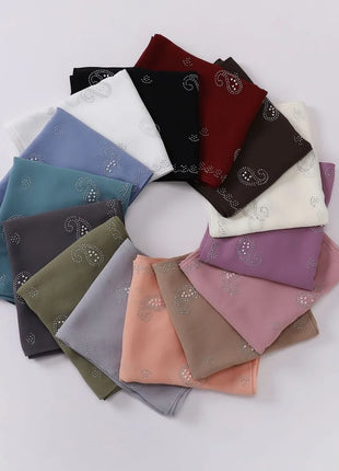 Hot Diamond Pearl Chiffon Hijabs for Women Muslim Fashion Long Shawl Head Wrap for Women Turbans for Women Ramadan Turban Femme