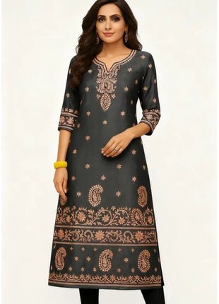 Muslim Dress Kurt Women's Fashionable And Elegant National Style Straight Tube Casual Round Neck Colorful Elephant Pattern Dress