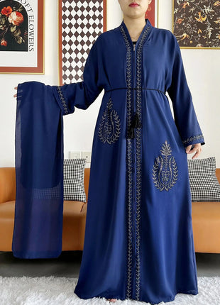 2024 Summer Women Elegant Dresses Dubai Party Outfits Long Sleeve Chiffon Dashiki Muslim Women Robe Open African Abaya Clothing