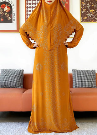 Muslim Two Piece Set Hijab Prayer Dress Fashion Abaya Set Women Prayer Garment Hijab Long Khimar Long Dress Sets Islamic Ramadan