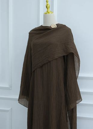 Two Piece Middle East Muslim Cardigan Set for Women Ramadan Eid Dubai Modest Abaya Dress Elegant Islam Solid Turkey Robe Outfit