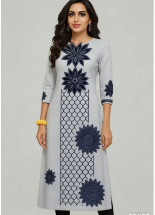 National style Muslim Women Kurt Casual Dress Long Sleeve Straight Casual Ethnic Flower Mandarin 3D Design Suitable Caftan Femme