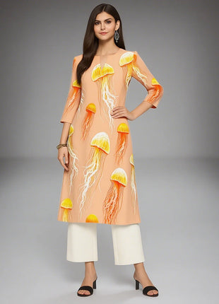 Muslim Dress Kurtta Women Fashionable And Elegant National Style Straight Tube Casual Round Neck Colorful Elephant Pattern Dress