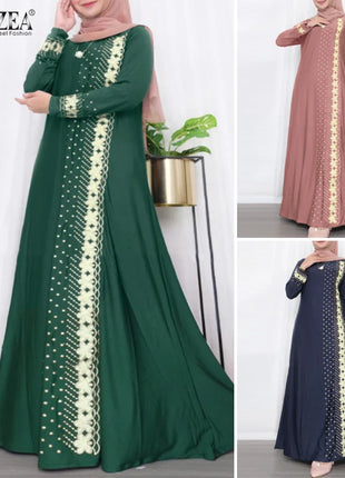ZANZEA IsIamic Long Vestidos Robe Muslim Hijab Dresses Long Sleeve Maxi Sundress Abayas For Women Elegant Floral Printed Dress