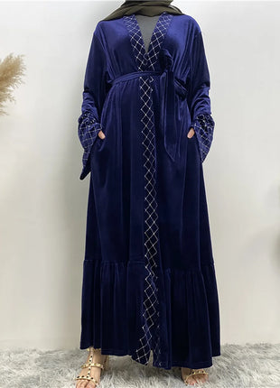 Middle East Winter Fall Velvet Long Sleeve Women Muslim Fashion Maxi Turkey Dress Ramadan Kaftan Dubai Abaya Islamic Clothing