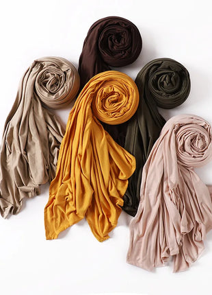 Muslim Plain Cotton Jersey Hijab Scarf Solid Color With Good Stitch Stretchy Soft Turban Head Wraps Shawl Foulard Femme