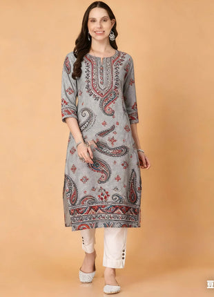 National style Women Kurt Casual Dress Kurtta Straight Casual Ethnic Slit hem 3D Design Suitable Ladies Abito Donna Musulmana