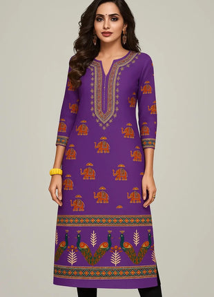 Muslim Dress Kurt Women's Fashionable And Elegant National Style Straight Tube Casual Round Neck Colorful Elephant Pattern Dress