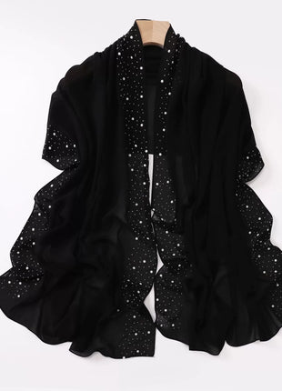 Hot Diamond Pearl Chiffon Hijabs for Women Muslim Fashion Long Shawl Head Wrap for Women Turbans for Women Ramadan Turban Femme