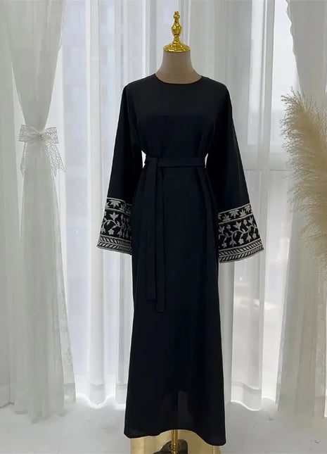 Linen Flower Embroidered Abaya 2024 Luxury Elegant Muslim Retro Kaftan Modest Dresses for Women Islam Clothing for Women Kebaya
