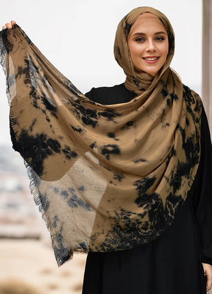 Fashion Print Muslim Hijab Breathable Hijabs Rayon Viscose Woven Tie-Dye Colorful Shawls Muslim Women Head Scarf Hijabs