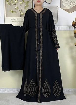 New Dubai Women Elegant Dress Diamonds Chiffon Open Abaya with Zipper Islamic Turkey Clothing Women Muslim Party Evening Dress