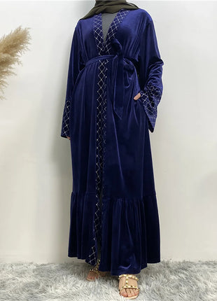 Middle East Winter Fall Velvet Long Sleeve Women Muslim Fashion Maxi Turkey Dress Ramadan Kaftan Dubai Abaya Islamic Clothing
