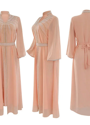 Luxury Abaya Diamonds Muslim Elegant Women Dresses Caftan Moroccan Dubai Kaftan Gown Evening Party Eid Long Maxi Dresses