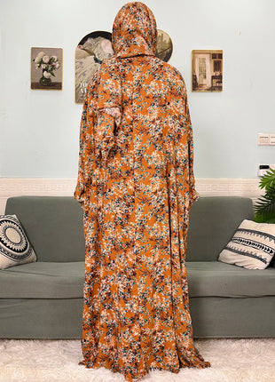 Muslim Cotton Abayas For Women Traditional Floral Ramadan Prayer Garment African Caftan Marocain Femme Robe Connected Headscarf